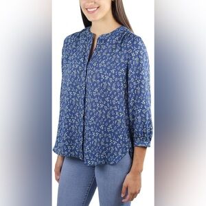 Jachs Girlfriend New York Teal Blue Floral Blouse Size M New with Tags